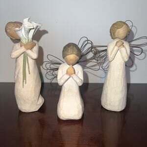 Lot Of 3 Demdaco Willow Tree Angels Of Wishes Prayer Beautiful Wish Susan Lordi